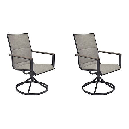 Style Selections Elmhurst Set of 2 Black Steel Frame Swivel Dining Chair with Gray Sling Seat - $132 + free shipping