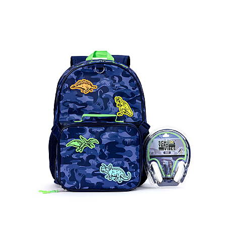 Schoolyard Vibes 17" 3 Piece Backpack Set with Headphones and Kids Lunch Box (4 options)