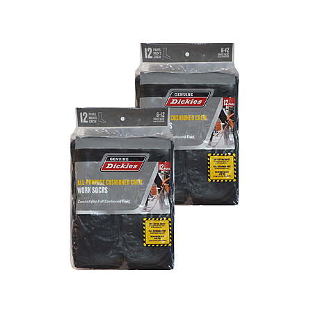 24-Pack Dickies Men's Value Work Crew Socks, Size 6-12 (black or light grey) - $11.877