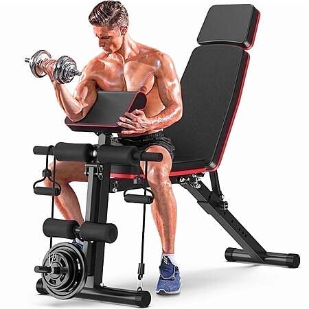 GIKPAL 7 Positions Adjustable Weight Bench With Extended Headrest and Leg Extension - $85.49 + AND MORE