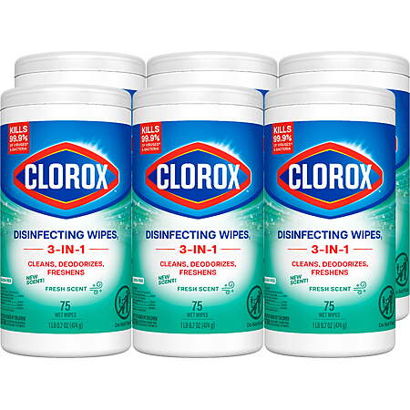 (6 pack) Clorox Disinfecting Wipes, Bleach Free Cleaning Wipes Fresh - 75 Count
