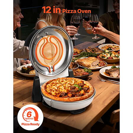 KFFKFF 12-Inch Electric Pizza Oven, 1200W Pizza Maker with Cordierite Stone (White)