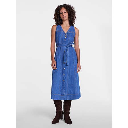Scenario Women's and Women's Plus Sleeveless Denim Midi Dress, Sizes XS-4X (Rinse Wash or Medium Wash) - from