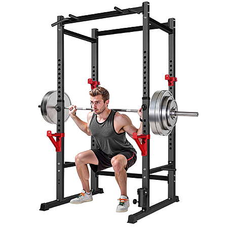 Primy Full Power Rack 1000lb Capacity for Weight Training, Adjustable Squat Stand, Black
