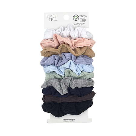 Time and Tru Women's Ribbed Hair Ties, 10-Pack, Multi-Color Ribbed (various) - from