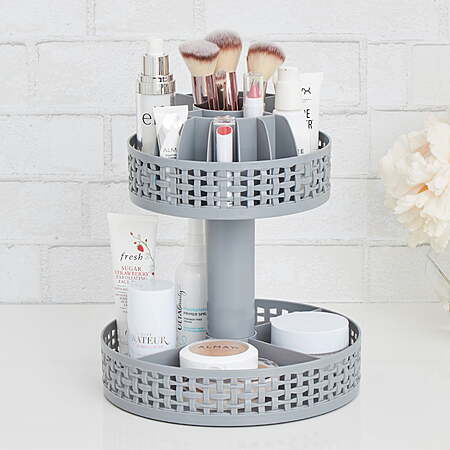 Thinkspace Beauty 360-Degree Rotating Makeup Organizer, 17 Compartments, 2-Tier, Gray