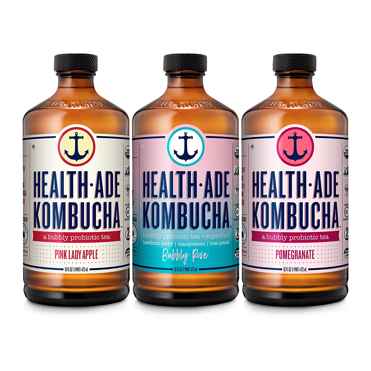 Amazon: Health-Ade Kombucha Tea Organic Probiotic Drink, 12 Pack Case (16 Fl Oz Bottles), Fan Favorite Variety Pack (Pink Lady Apple, Bubbly Rose, Pomegranate) $32