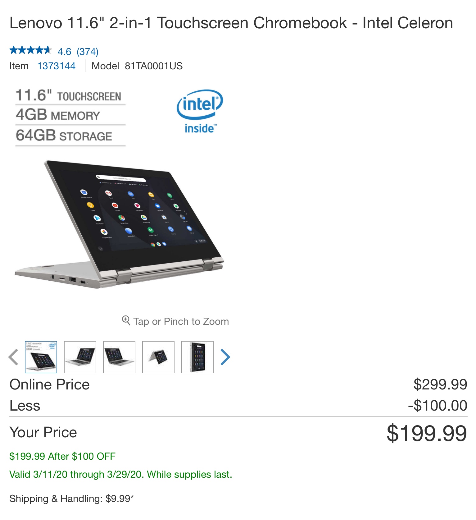Costco - Lenovo 11.6" 2-in-1 Touchscreen Chromebook - Intel Celeron $199.99