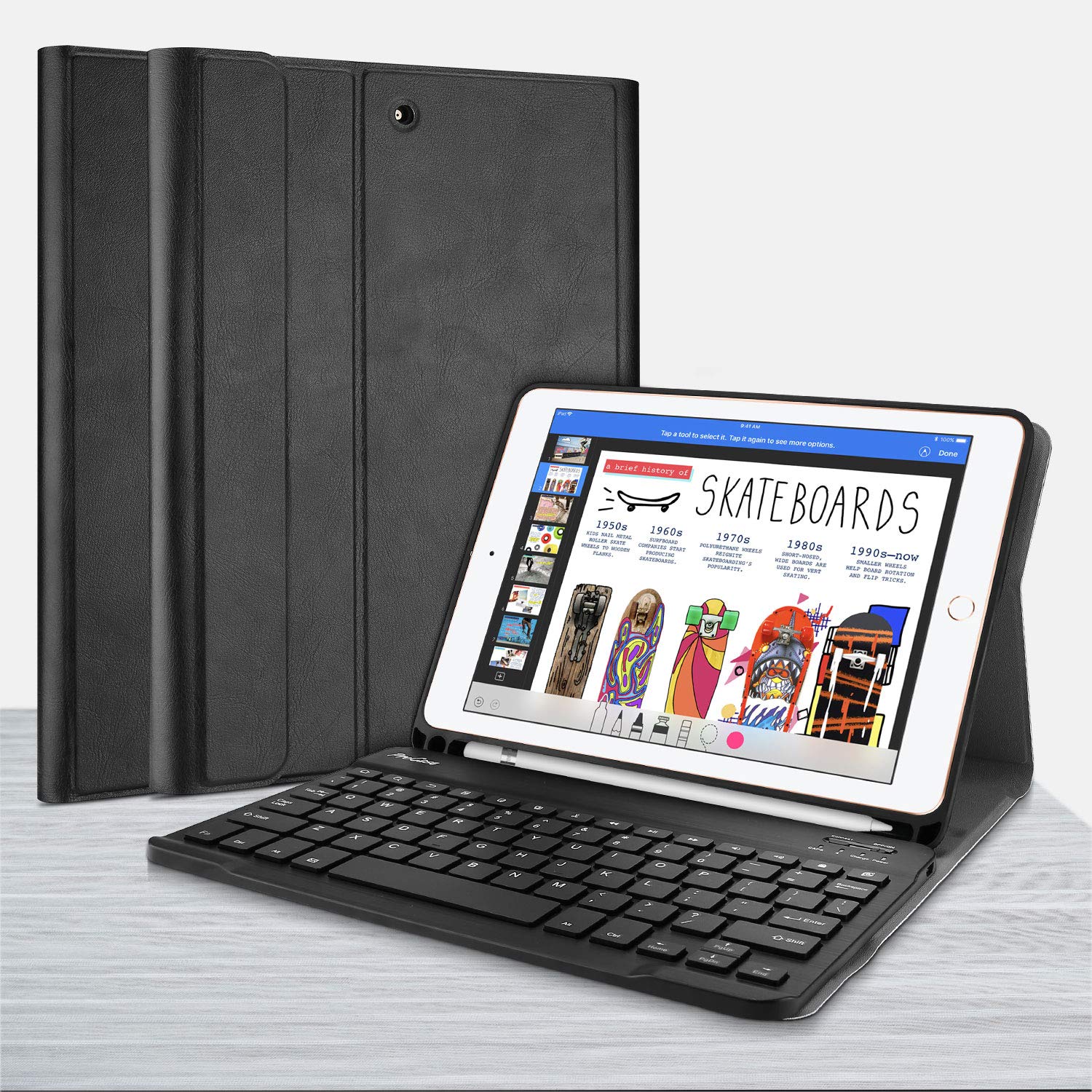 ProCase Keyboard Case for iPad 9.7 6th Generation 2018 / 5th Gen 2017 with Pencil Holder, Slim Shell Lightweight Case $17.99