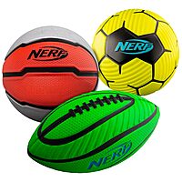 Prime Day Deal - Nerf Mini Foam Sports Ball Set - Foam Football, Soccer Ball + Basketball Set Soft Sports Toy for Kids - Multicolor $8.75