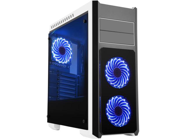 DIYPC DIY-TG8-BW Tempered Glass Mid Tower Case, Blue LED Fans $35 AR
