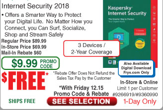 Kaspersky Internet Security 2018 3-Device 2 Yr Free after $60 Rebate (w/emailed code 12/15)