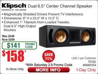 Klipsch RC62 II 6.5" Center Channel Speaker $158 AC @Frys