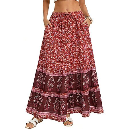 Kate Kasin Women's Floral Maxi Skirt w/ Pockets (Red) $7.50 & More