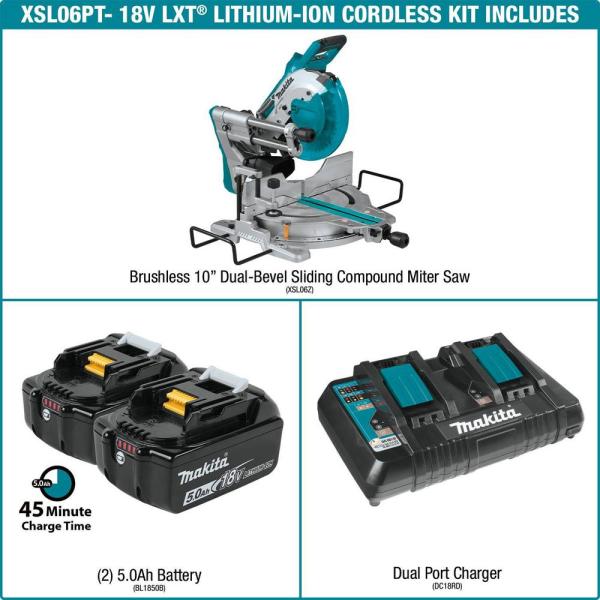 Makita 10" Sliding Miter (XSL06PT) w/ 2x 5ah Batteries + 2 5ah additional Batteries $529