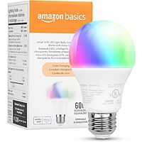 Amazon Basics Smart A19 LED Light Bulb, Color Changing, 9W (60W Equivalent), 800LM, Works with Alexa Only, 2.4 GHz Wi-Fi, No Hub Required, 1 Pack $0.99
