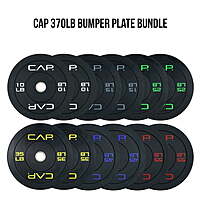 370lb CAP Olympic Bumper Weight Plates Set w/ Steel Hub (Color Coded)