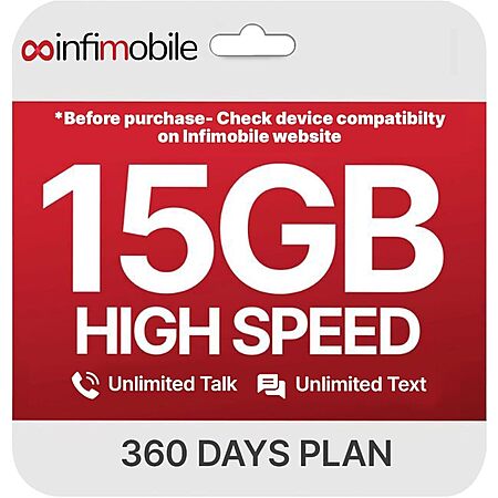 $12.50/Month Infimobile Prepaid Unlimited Plan: 12 Months 15GB High