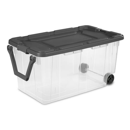 Sterilite XL  Wheeled Storage Bin, 40 Gallon Plastic Storage Tote Wheeled Stacker with Latch Lid and Pull Handle $17.97 FS WALMART+ or $35