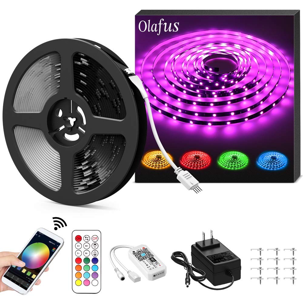 Olafus 32.8ft Color Changing Smart WiFi LED Strip Lights w Music Sync and remote for $11.49 AC @ Amazon