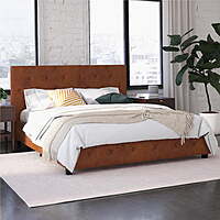 DHP Dakota Upholstered Queen Platform Bed with Diamond Button Tufted Headboard & Footboard (Camel Faux Leather) $67.37 + Free Shipping