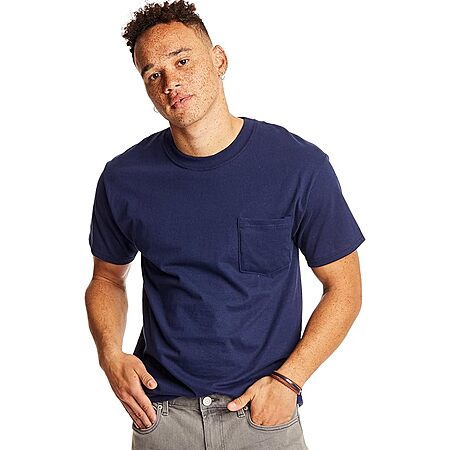 2-Pack Hanes Men's Heavyweight 100% Cotton Pocket T-Shirts (Navy, Limited Sizes) $5.49 + Free Shipping w/ Prime or on $35+