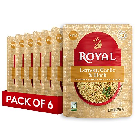 6-Pack 8.5-Oz Royal Ready to Heat Seasoned Basmati White Rice Pouches (Lemon Garlic & Herb, Unflavored) $9.52 w/ S&S + Free Shipping w/ Prime or on $35+
