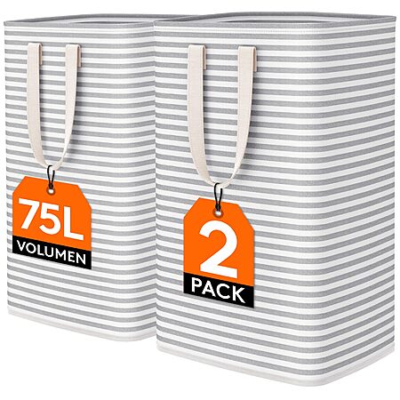 2-Pack 75L Freestanding Clothes Hamper w/ Carry Handle (Gray) $7.99 + Free Shipping w/ Prime or on $35+