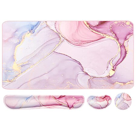 [Prime] 3-Piece 35.4" × 15.7" WB WEIRDBEAST Extended Mouse Pad + Keyboard Wrist Rest and Mouse Wrist Rest Set (Pink Marble) $8.99 + Free Shipping
