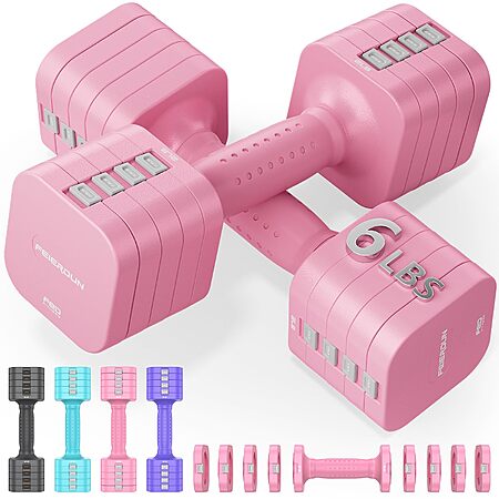 [Prime] 2-Piece 6-Lb Each FEIERDUN DB3 5-in-1 Adjustable Dumbbell Set (Pink) $27.99 + Free Shipping