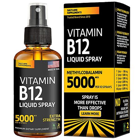 2-Oz Salt Lake Supplements Methylcobalamin: Sublingual Vitamin B12 Spray or 5000 mcg Sublingual B Complex Liquid Drops w/ B2, B3, B6  $5.97 + Free Shipping w/ Prime or on $35+