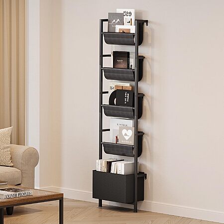 5-Tier 64.8" Homeiju Metal and Fabric Wall Mount Ladder Shelf (Black, White) $13.29 + Free Shipping w/ Prime or on $35+