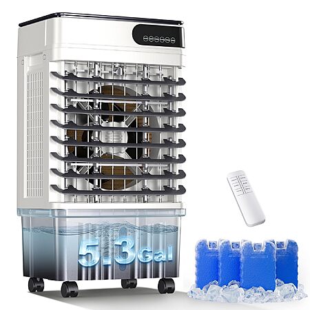 MEPTY 1800CFM Oscillating Evaporative Air Swamp Cooler w/ 5.3 Gallon Water Tank, 4 Ice Packs, 3 Speeds/Modes, 12H Timer & Remote  $109.98 + Free Shipping