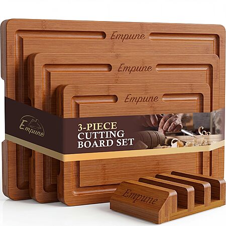 [Prime] 3-Piece Empune Bamboo Cutting Board Set w/ Stand (Carbonized Bamboo-Brown) $12.49 + Free Shipping