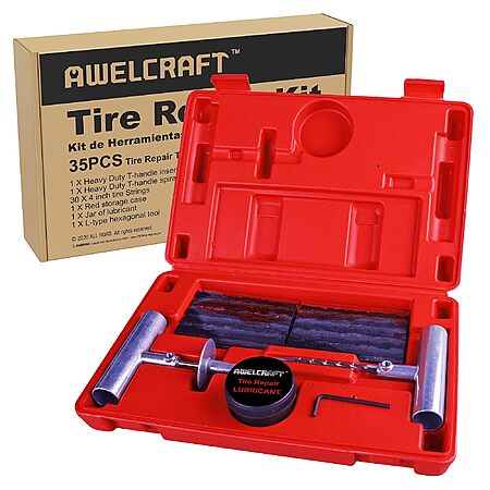35-Piece Awelcraft Heavy Duty Tire Plug Kit w/ T-Handle Tools and Storage Case   $8.49 + Free Shipping w/ Prime or on $35+