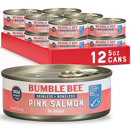 Select Accounts: 12-Pk 5-Oz Bumble Bee Wild Caught Pink Salmon in Water $15.95 w/ S&S