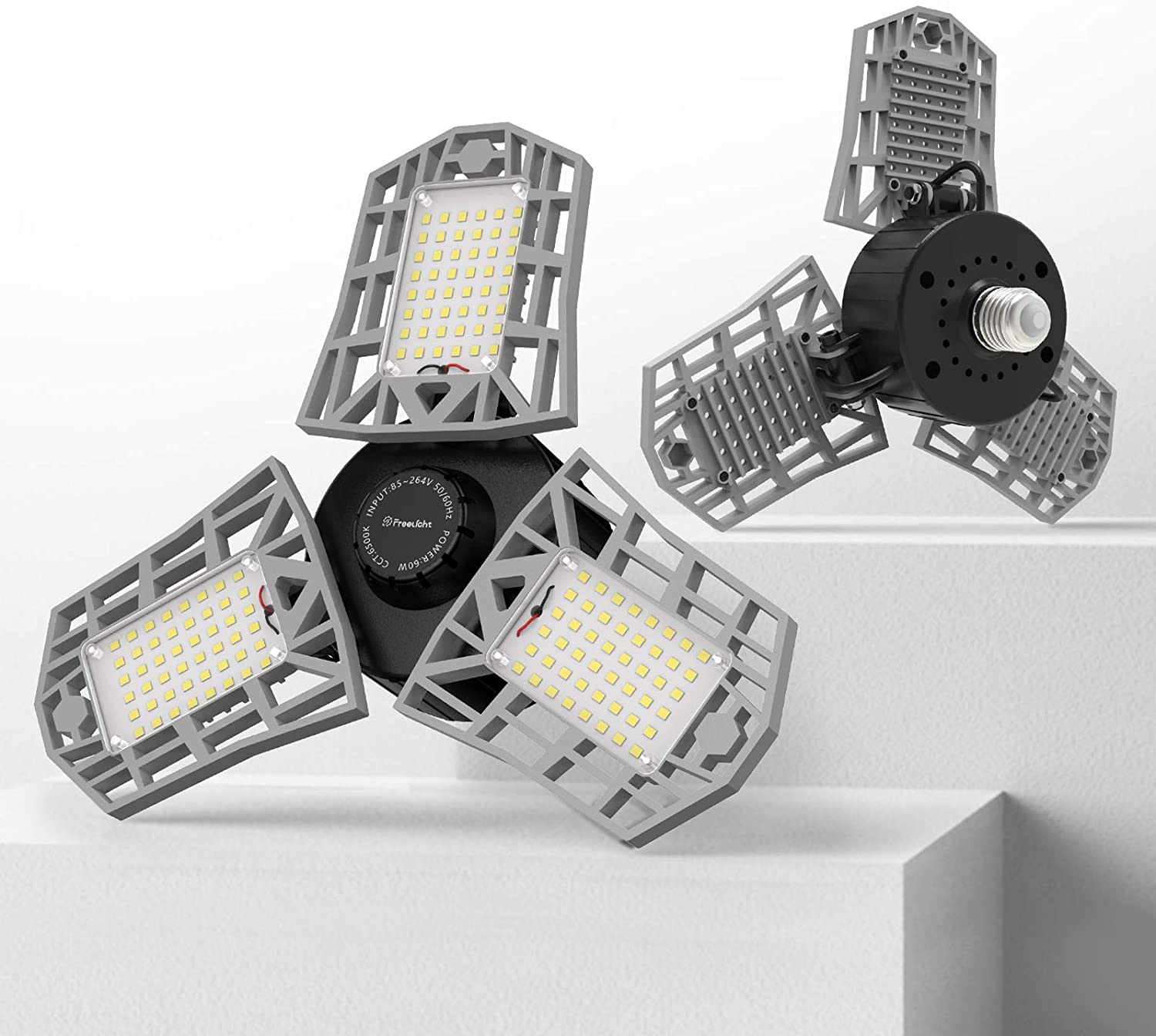 Freelicht 2 Pack LED Garage Light with 3 Adjustable Panels, 60W 6000LM 6500K $20.86 at amazon