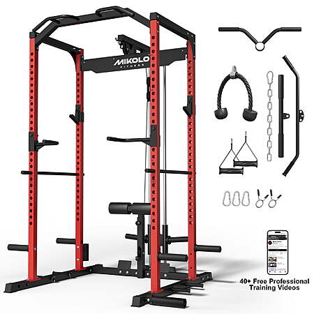 Mikolo Power Rack Cage w/ LAT Pulldown System (1200-Lbs Capacity)