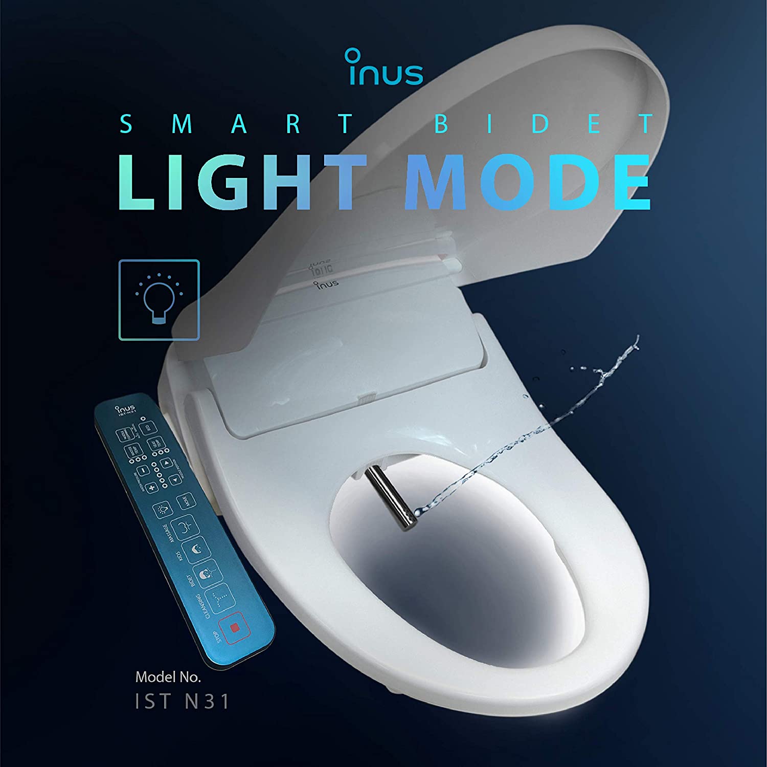 Inus Light Mode Indicator Elongated Bidet Toilet Seat with Heated Seating Temperature and More - $229