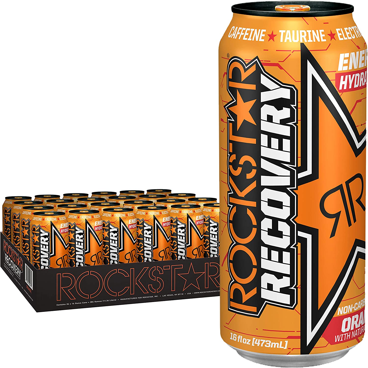 Rockstar Energy Drink, Orange Recovery, 16 Fl Oz (Pack of 24) $24