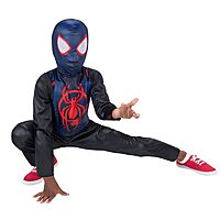 Marvel Miles Morales Official Youth Halloween Costume - Printed Jumpsuit with Fabric Mask (M) Black $9.9