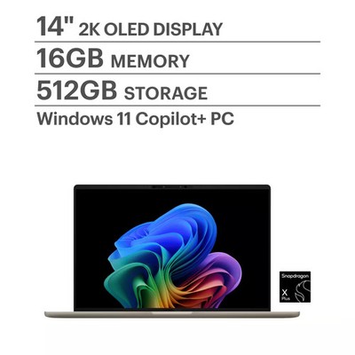 ASUS ZenBook A14: 14" FHD+ OLED, Snapdragon X1P 42 100, 16GB LPDDR5, 512GB SSD $599.99