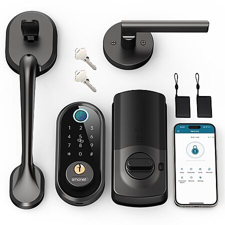 SMONET Front Door Lock Set with Handle, Smart Fingerprint Keyless Entry ...