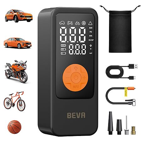 BEVA 150PSI Tire Inflator Portable Air Compressor, Cordless Tire Inflator with LED Light $17.69