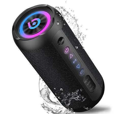 Portable Bluetooth Speaker IPX7 Waterproof, 30W Loud Sound, BT 5.4, LED Lights, Wireless Stereo Pairing $14