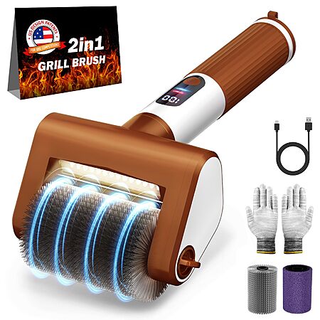 VYTOOV 800RPM Electric Grill Brush, 2-Speed BBQ Grill Brush with LED Light/Screen, 4000mAh/2 Brush Heads $20.12