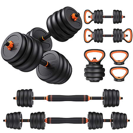 UPGO Adjustable Dumbbells 70lbs 5-in-1 Fitness Set with Connector Barbell Kettlebells and Push-Up Stand $80