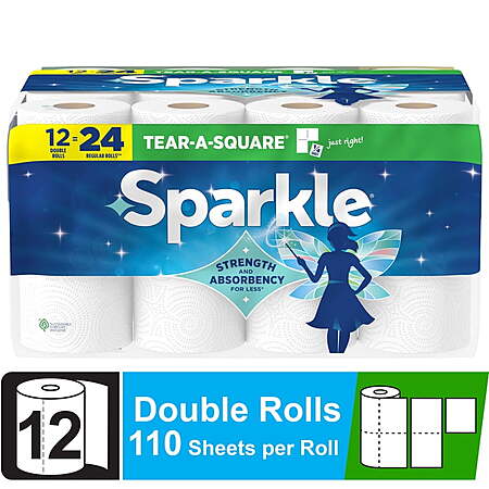 12-Pk Sparkle Tear-A-Square 2-Ply Paper Towels (Double Rolls) $9.97