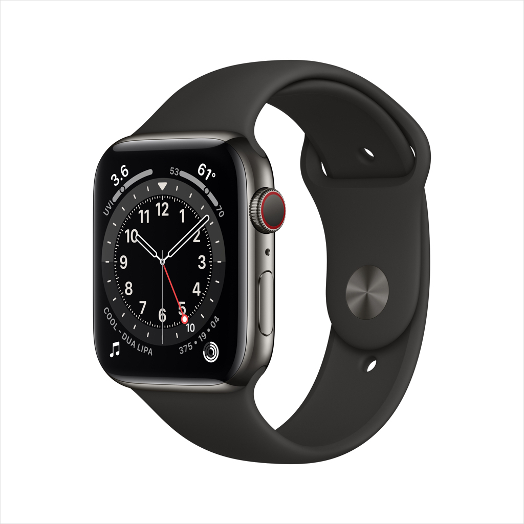 Apple Watch Series 6 GPS + Cellular, 44mm Graphite Stainless Steel Case with Black Sport Band - Regular - Walmart.com - $518.50