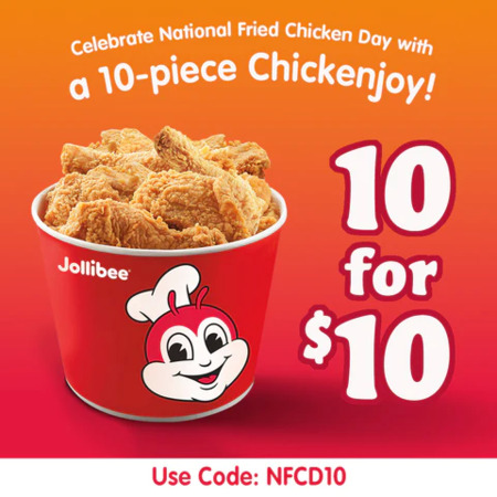Jollibee Restaurant 10 Piece Chickenjoy Bucket 10 Online Orders Only Valid through 7 12